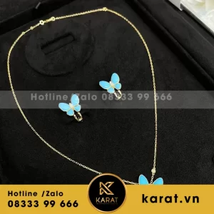 Dây chuyền và Hoa Tai Van Cleef & Arpels Two Butterfly Turquoise and Diamond Gold 18k