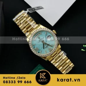 Đồng Hồ Rolex DateJust Bọc Vàng 18K Mặt Xà Cừ Xanh GM Replica 36mm