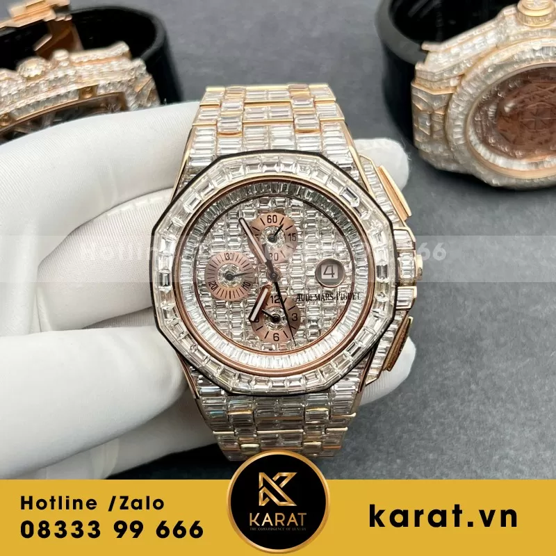 Đồng Hồ Audemars Piguet Offshore Vàng Hồng 18k Nạm Kim Cương Baguette