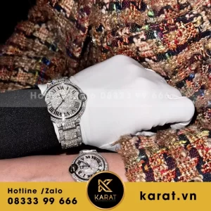 Đồng Hồ Cartier Ballon Bleu WE9009Z3 Mặt Trắng Chế Tác Viền Kim Cương Moissanite Xưởng AF 42mm