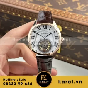 Đồng Hồ Cartier Drive Tourbillon Replica 11 Mặt Số Vân Guiloche Dây Da 41mm