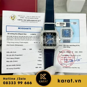 Đồng hồ cartier santos blue dial độ full moissanite