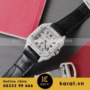Đồng Hồ Cartier Santos Chế Tác Cọc Số + Vỏ Đính Kim Cương Moissanite 39.8mm
