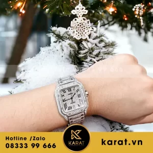 Đồng hồ cartier santos chế tác full moissanite hongkong