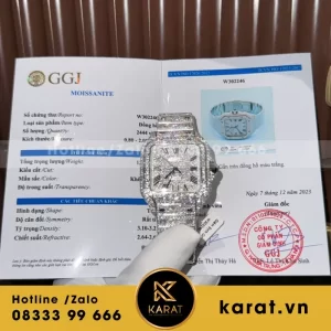 Đồng Hồ Cartier Santos Cọc Số Ả Rập Chế Tác Đính Full Kim Cương Moissanite Hong Kong 39.8mm