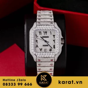 Đồng hồ cartier santos custom full Moissanite mặt số ả rập arabic
