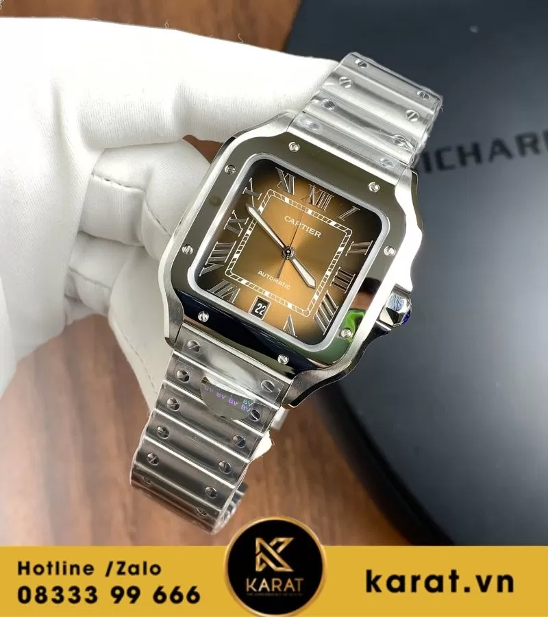 Đồng Hồ Cartier Santos De Cartier WSSA0064 mặt nâu replica