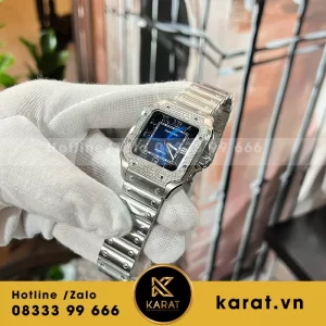Đồng hồ cartier santos độ kim cương moissanite 39,8mm
