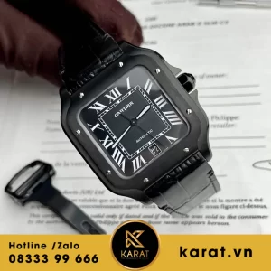Đồng hồ cartier santos full black 39,8mm replica