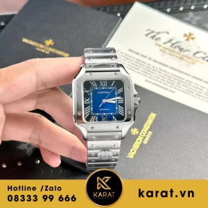 Đồng hồ cartier Santos mặt xanh blue fake