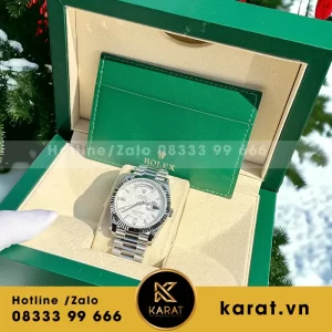 Đồng hồ daydate độ mặt tinh chỉnh cọc số moissanite baguette