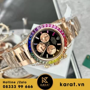 Đồng hồ daytona rainbow bọc vàng viền đá saphire tổng hợp mặt tinh chỉnh 4130