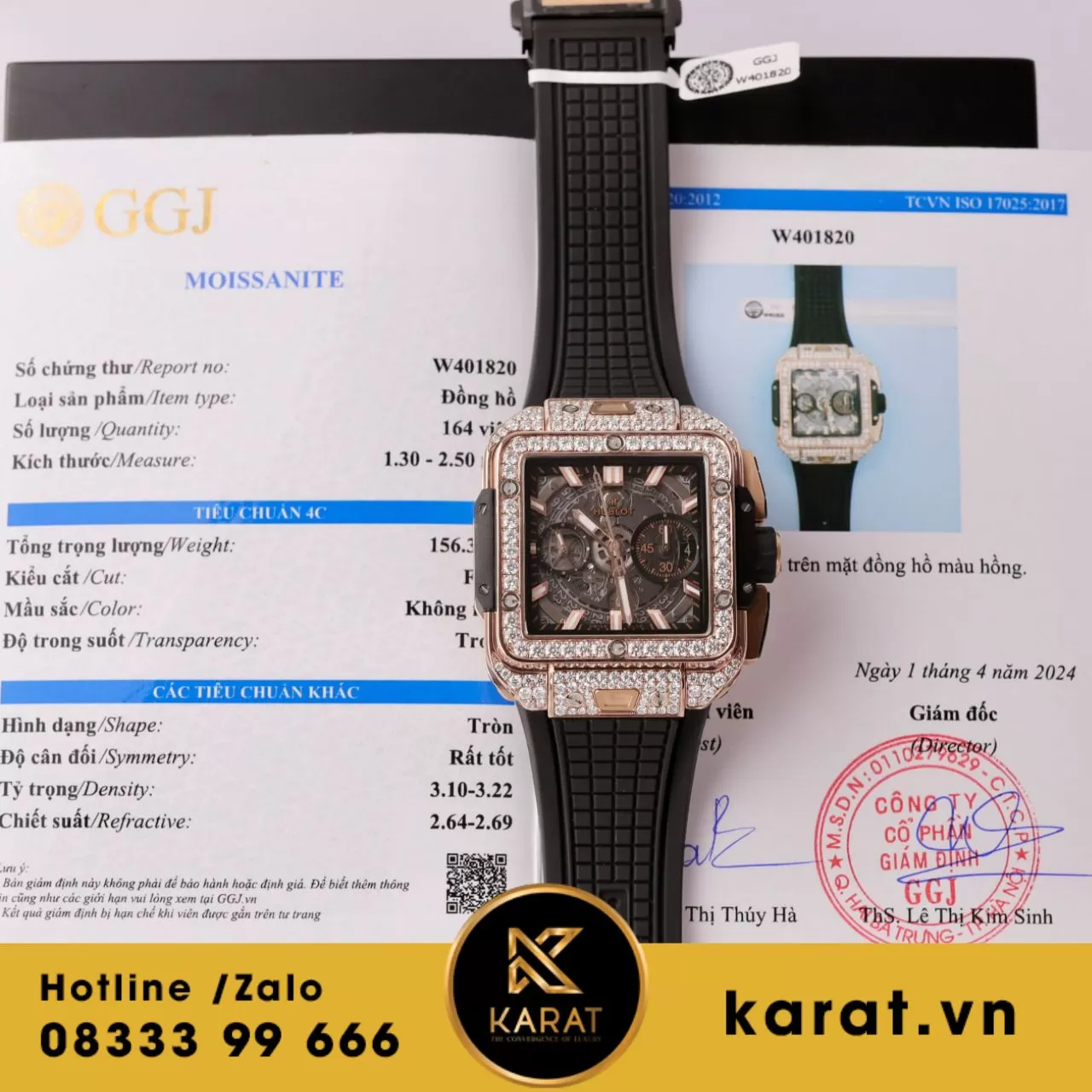 Đồng hồ Hublot Square Bang Unico king gold độ full moissanite
