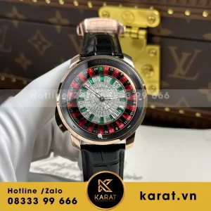 Đồng hồ Jacob & Co Casino Roulette Replica 1 1 dây da màu đen mặt trắng 44mm