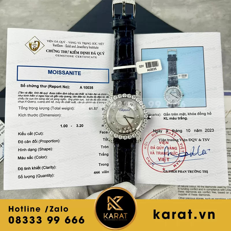 Đồng hồ nữ chopard độ kim cương moissanite hongkong