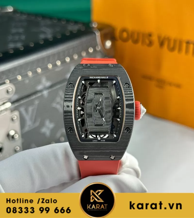 Đồng hồ nữ Richard mille RM 07-01 black carbon dây đỏ