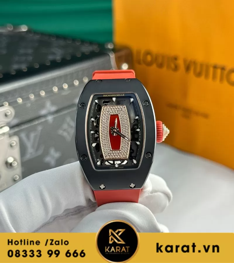 Đồng hồ nữ Richard mille RM 07-01 black ceramic red strap replcia
