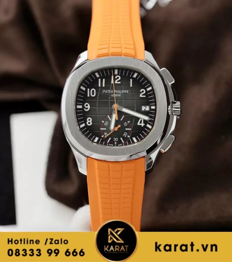 Đồng hồ PATEK PHILIPPE AQUANAUT CHRONOGRAPH 5968A-001 mặt đen dây cam replica
