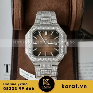 Đồng Hồ Patek Philippe Cubitus 5821 Mặt Nâu Đính Full Kim Cương Moissanite Hong Kong 45mm
