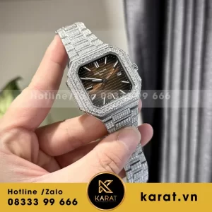 Đồng Hồ Patek Philippe Cubitus 5821 Mặt Nâu Đính Full Kim Cương Moissanite Hong Kong 45mm