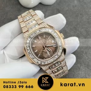 Đồng Hồ Patek Philippe Nautilus 5980r Chế Tác Vàng Hồng 18k Kim Cương Thiên Nhiên 40mm