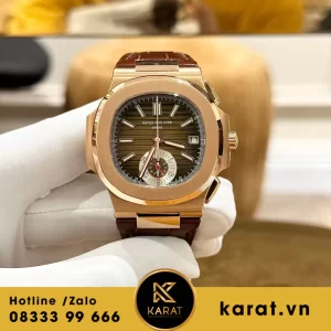 Đồng hồ   Patek philippe nautilus 5980r vàng hồng dây da replica