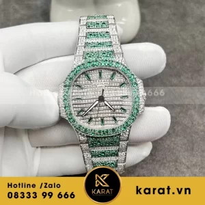 Đồng Hồ Patek Philippe Nautilus 7118 Chế Tác Vàng Trắng Full Kim Cương Thiên Nhiên 35.2mm