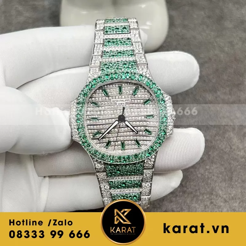 Đồng Hồ Patek Philippe Nautilus 7118 Chế Tác Vàng Trắng Full Kim Cương Thiên Nhiên 35.2mm