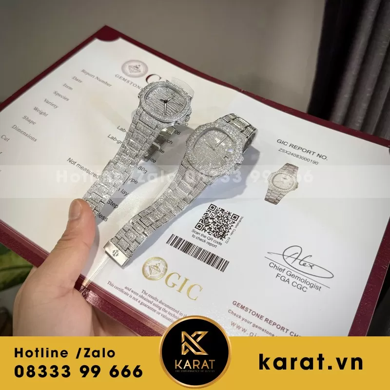 Đồng Hồ Patek Philippe Nautilus 7118 Đính Full Kim Cương Nhân Tạo Moissanite 35.2mm
