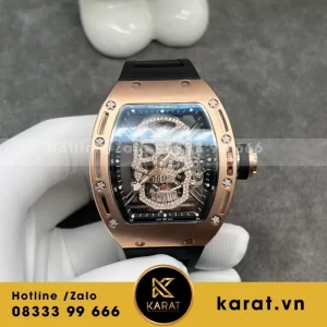 Đồng Hồ Richard Mille RM052 Tourbillon Skull Chế Tác Vàng Hồng 18k Kim Cương Thiên Nhiên 43mm