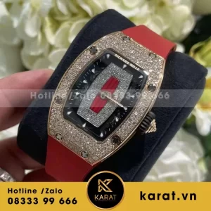Đồng Hồ Richard Mille RM07-01 Nữ Chế Tác Vàng Khối Kim Cương Thiên Nhiên Cao Su Màu Đỏ Nhà Máy ZF 36mm