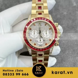 Đồng Hồ Rolex Chế Tác Daytona 126598TRU Vàng 18K Nguyên Khối + Ruby + Kim Cương Tự Nhiên 40mm