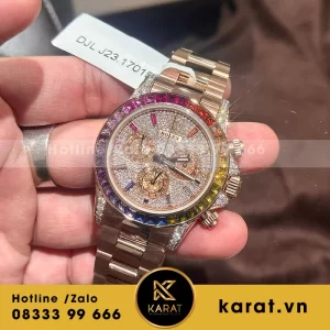 Đông hồ rolex cosmograph daytona 116595RBOWDP rainbow bọc vàng độ moissanite