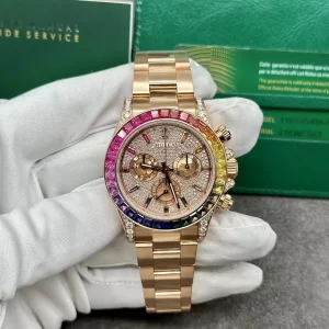 Đồng Hồ Rolex Cosmograph Daytona Rainbow Vàng 18k, Kim Cương Thiên Nhiên