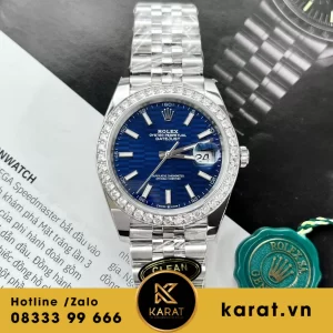 Đồng hồ rolex datejust 41 mặt xanh dương vân nếp gấp  viền moissanite replica