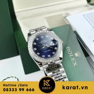 Đồng hồ rolex datejust 41 mặt xanh dương viền moissanite replica