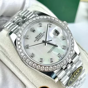 Đồng hồ rolex datejust 41 mặt MOP  viền moissanite replica