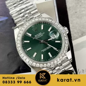 Đồng hồ rolex datejust 41 mặt xanh green viền moissanite fake