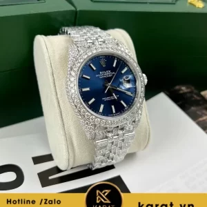 Đồng hồ Rolex Datejust 41mm blue dial custom full Moissanite replica