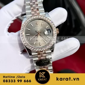 Đồng hồ rolex datejust demi vàng hồng độ viền kim moissanite 2.5ly nhà máy clean