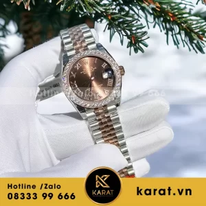 Đồng hồ rolex datejust nữ 31mm mặt chocolate viền kim cương moissanite