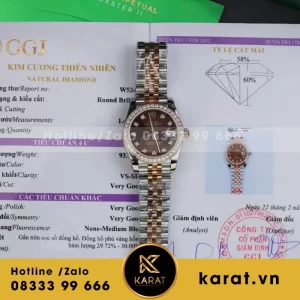 Đồng Hồ Rolex DateJust Nữ Mặt Khảm Xà Cừ Chế Tác Bọc Vàng Đính Moissanite 31mm