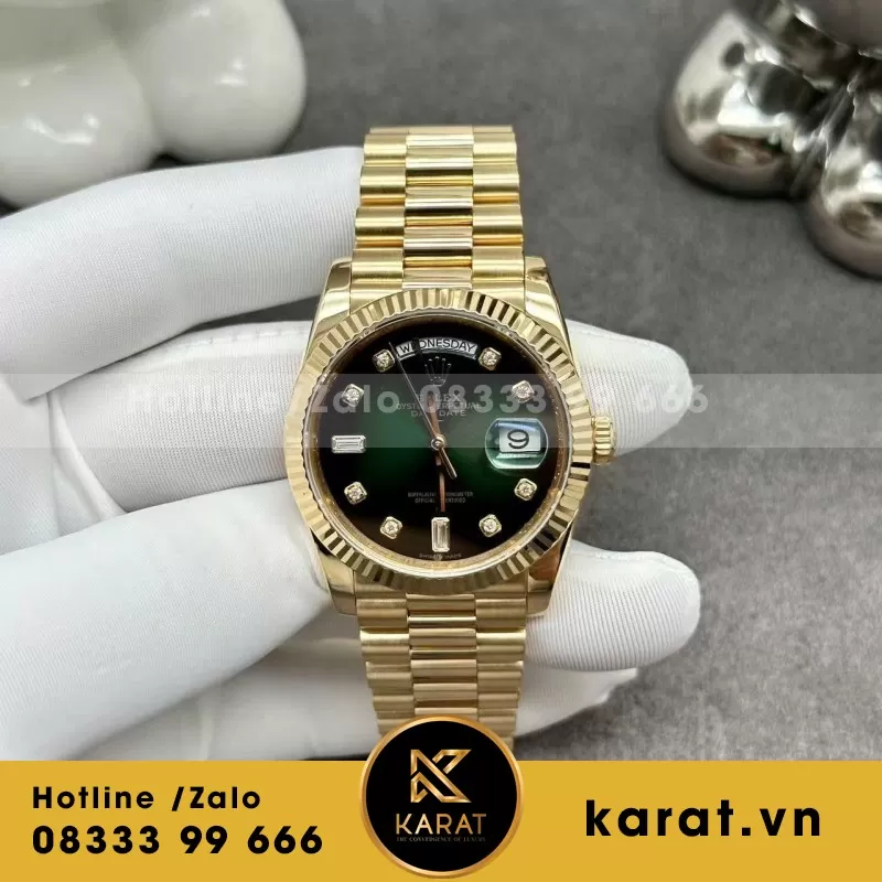 Đồng Hồ Rolex Day-Date 128238 Chế Tác Mặt Xanh Ombre Bọc Vàng 18k 36mm