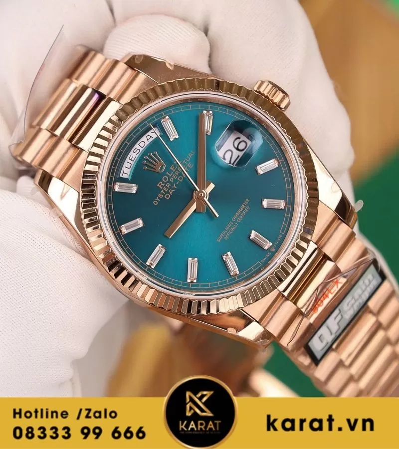 Đồng hồ Rolex Day-Date 36mm 128235 vàng hồng mặt số lá cây nhiệt đới 158g fake