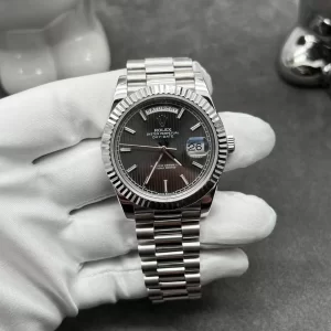 Đồng hồ Rolex Day-Date 40 228239 Mặt Số Đen Nạm Kim Cương Chế Tác vàng trắng 18k