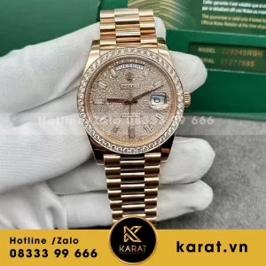 Đồng hồ rolex day date 40mm rose gold full kim cương 228345RBR 200g