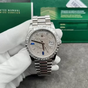 Đồng hồ Rolex Day-Date 40mm Vàng Trắng, Kim Cương Thiên Nhiên