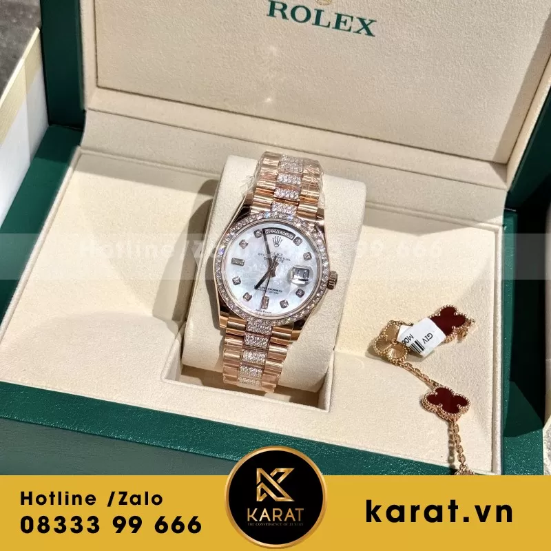 Đồng Hồ Rolex Day-Date Chế Tác Bọc Vàng Đính Kim Cương Moissanite Hong Kong 36mm