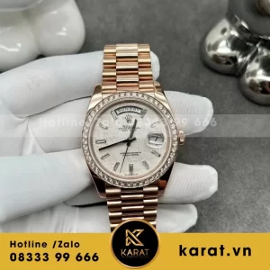 Đồng Hồ Rolex Day-Date Chế Tác Bọc Vàng Hồng 18K + Kim Cương Thiên Nhiên 40mm