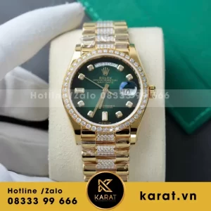 Đồng Hồ Rolex Day-Date Chế Tác Mặt Xanh Ombre Bọc Vàng Thật + Đính Kim Cương Moissanite 36mm